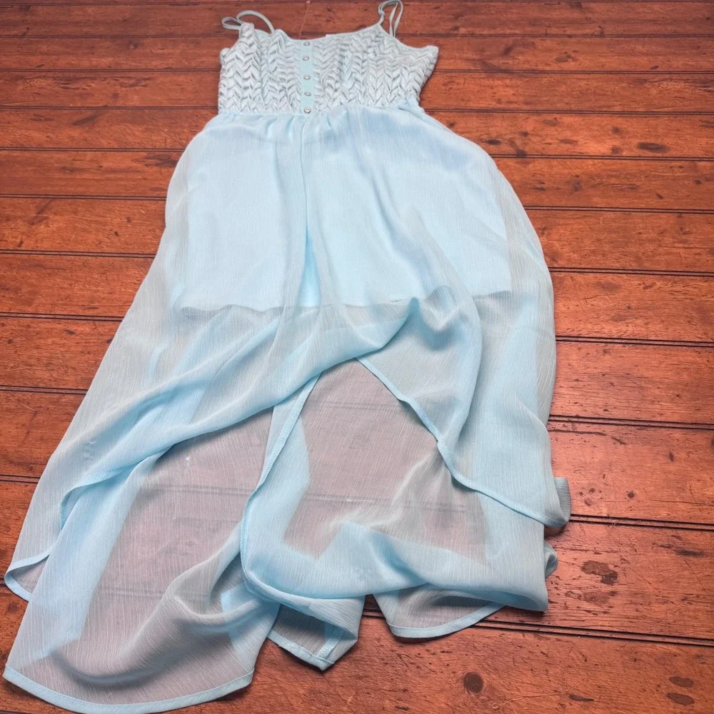 chevron lace maxi dress Candie's | Dresses | Candies Light Blue Highlow Maxi Dress Chevron Lace  Bodice Womens Size Medium